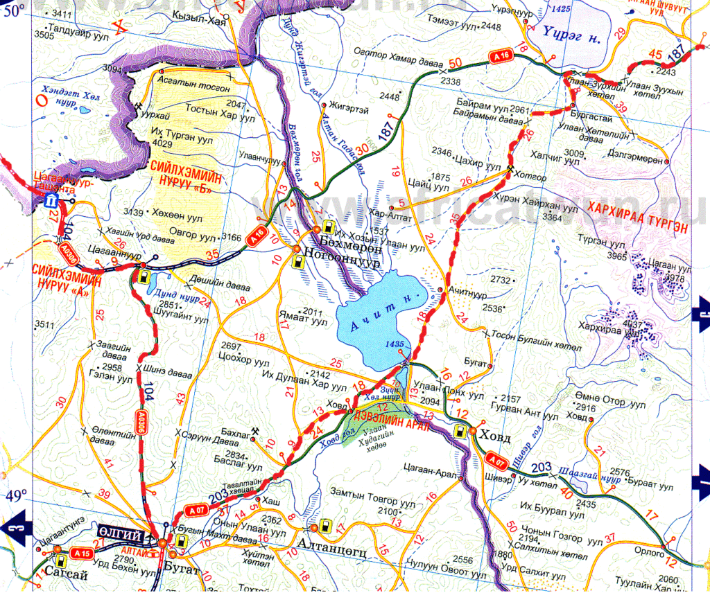 Карта маршрута Улгий - Улангом. Route map Ulgiy - Ulangom.