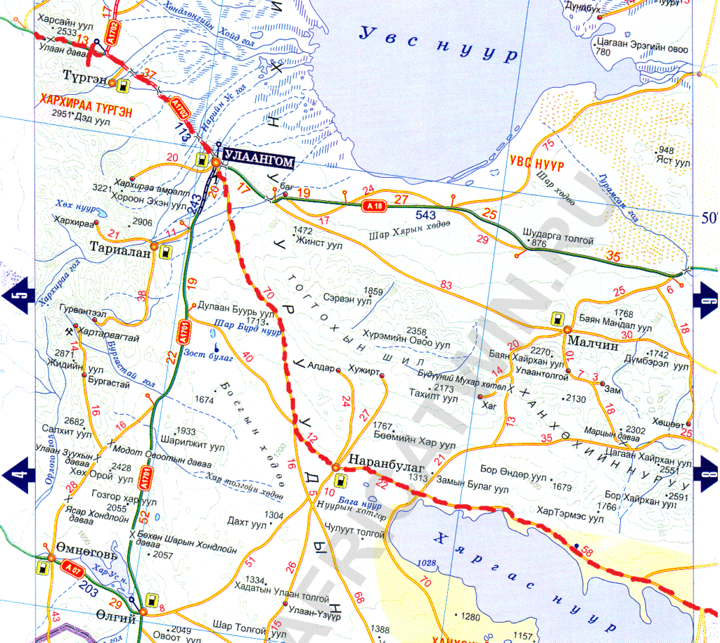 Карта маршрута от Улангома к озеру Хяргас. The route map from Ulangom to Lake Härgas.