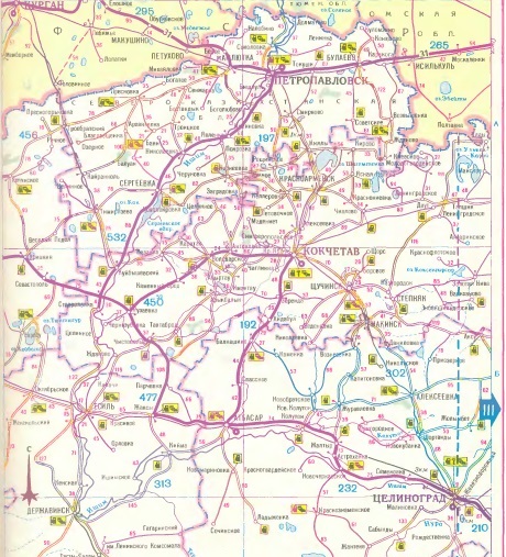 Карта маршрута. Целиноград - Петропавловск.Route map. Tselinograd - Petropavlovsk. 