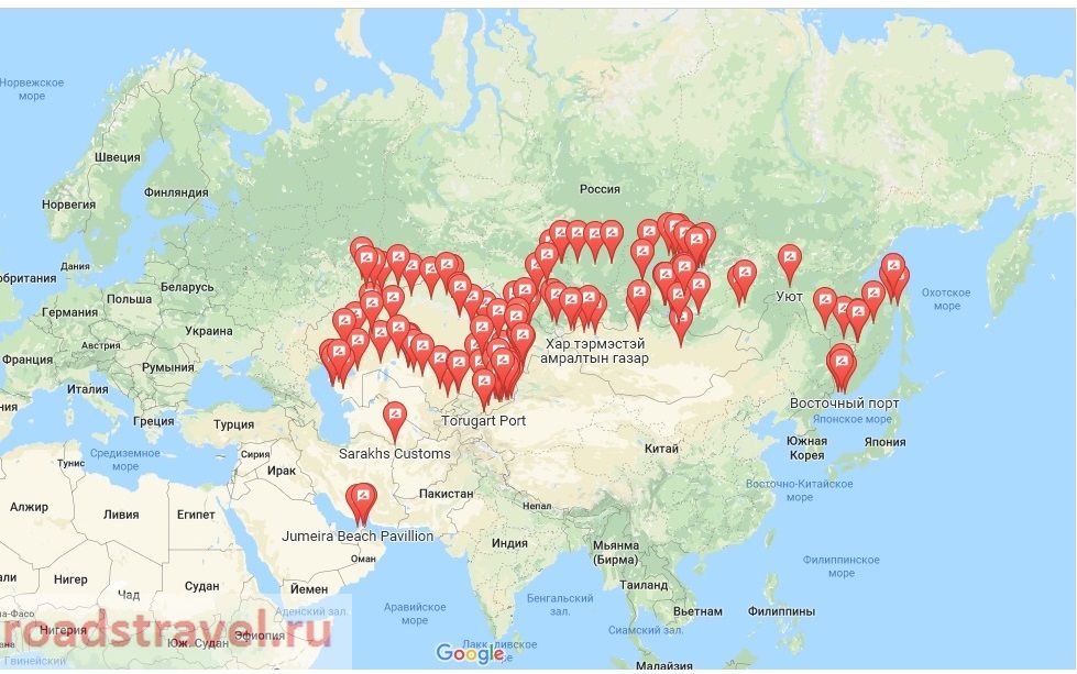 Карта путешествий на автомобилях Mitsubishi Pajero. Mitsubishi Pajero Travels Map.